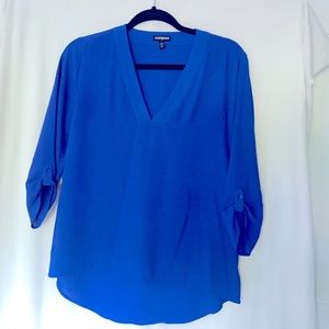 Royal Blue 3/4 Sleeve Express Blouse, V-Neck XS